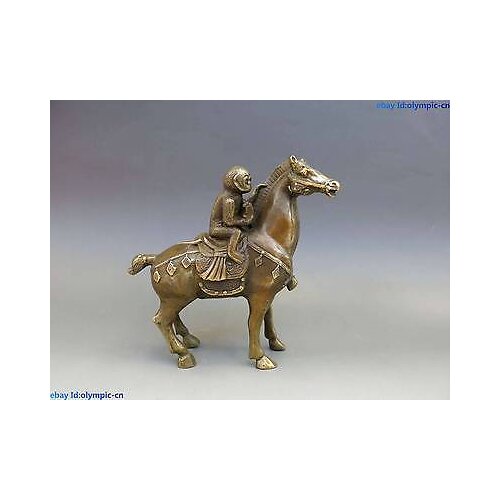 China brass copper Feng Shui Immediately seal Hou monkey Horse Sculpture Statue