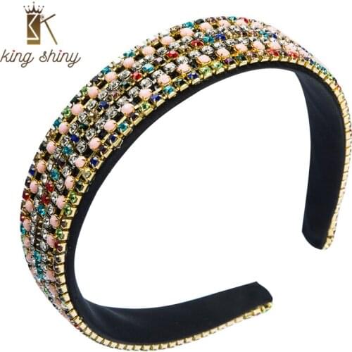 King Shiny Elegant Korean Full Rhinestone Headband High Quality Color Crystal Beaded Hairband for Woman Female Hair Accessories