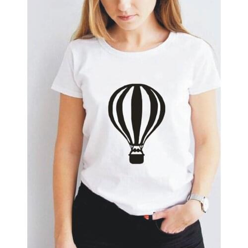 Hot Air Balloon Pattern Printed T-shirt Womens Harajuku Trendy Cotton Tees Summer Funny Casual Plus Size 0-Neck T-shirts Tops