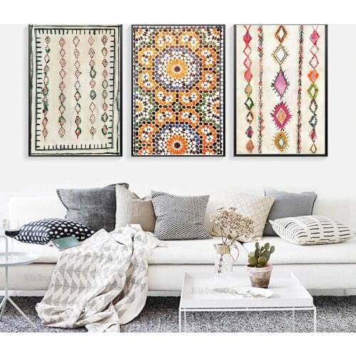 Moroccan Terracotta Warriors Carpet Decoration Poster Print Ethnic Wall Art Canvas Painting Persian Bohemian Home Interior Decor