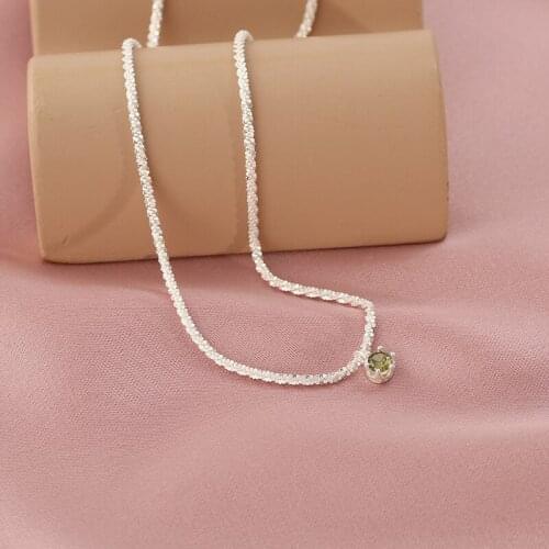 MLKENLY Vintage style 925 sterling silver olive green mini pendant necklace female sparkling clavicle chain Jewelry gifts