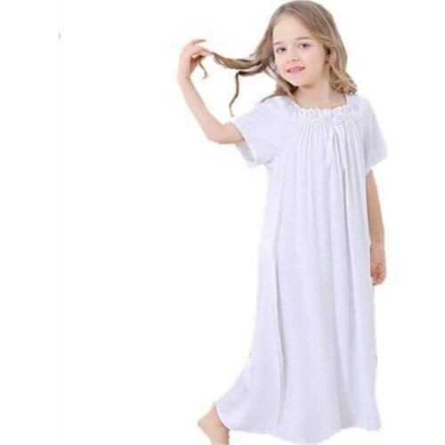Girls Nightgown White Cotton Long Nightgown For Girls European Loose Comfortable Kids Sleepwear Lace Bow Homewear 3-8 Year