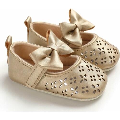2019 Lovely New Baby Girl Toddler Princess Shoes Infant Kids Gold Bowknot Anti-Slip Prewalker First Walkers 0-18M