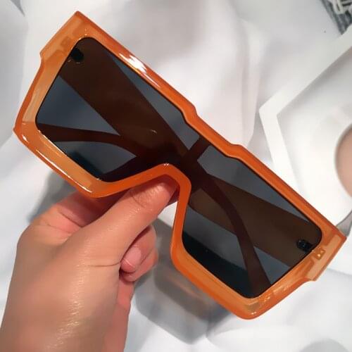 New Fashion Oversized Oen Peice Square Sunglasses For Women Vintage Orange Gradient Flat Sun Glasses Female Uv400 Eyewear Green