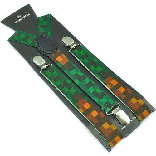 Free Shipping 2.5cm Green Orange Black Plaid Checker Suspender Clip-on Braces Elastic Braces Suspender Y- back Suspenders