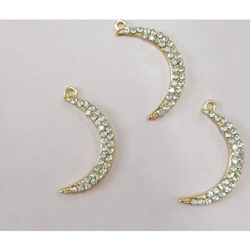 10pcs 15x30.5mm Metal Alloy Crystal Moon Pendant Charm For Earrings Necklace Hair Accessories DIY Jewelry Making