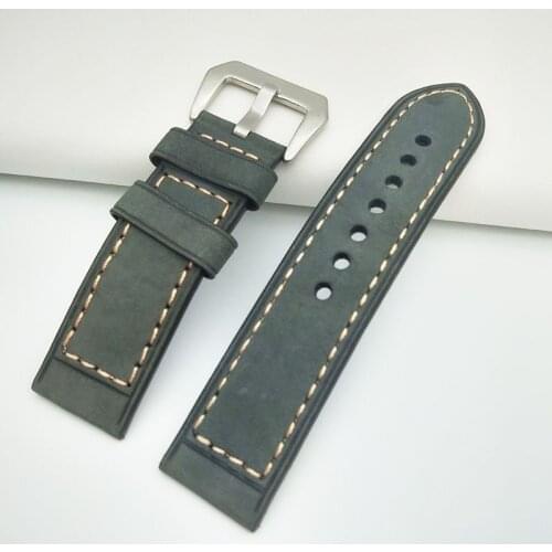 24mm Italy Genuine Leather Watchband for Panerai Dial 44mm Watch Band Bracelet Wrist Strap with Metal Stainless Steel Clasp
