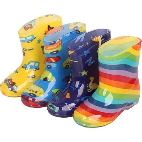 Children Rain Shoes PVC Mid-Calf Baby Rainboots Kids Rubber Shoes Boys Girls Waterproof Anti-Slippery Water boots