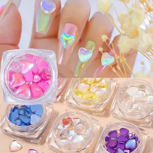Nail Multicolor Heart-shaped Aurora Translucent Red Blue Yellow Pink Crystal Rhinestone Nail Decorations DIY Nail Art Jewelry