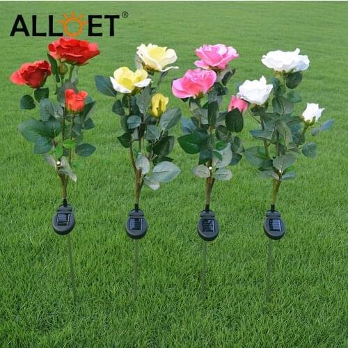 LED Solar Light Simulation 3-Rose Flower Outdoor Waterproof Garden Lawn Stakes Lamps Courtyard Garden Ground Plug Light