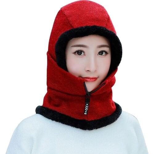 Women Winter Beanie Knitted Hat Face Cover Lady Warm Thick Cycling Beanies Female Collar Cap Drop Shipping