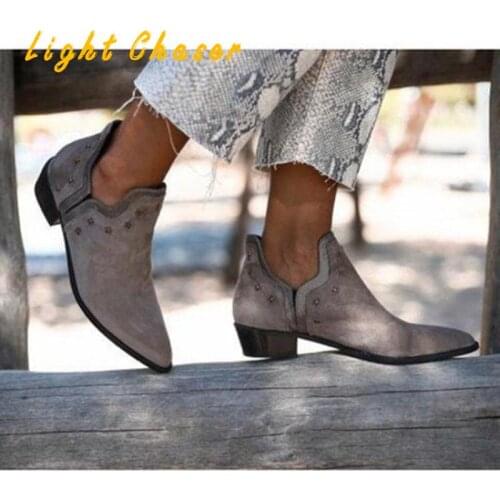 Womens Shoes Fashion Ankle Boots Woman Pointed Toe High Heels Pumps Vintage Unisex Boots Ladies Short Booties Large Size 43