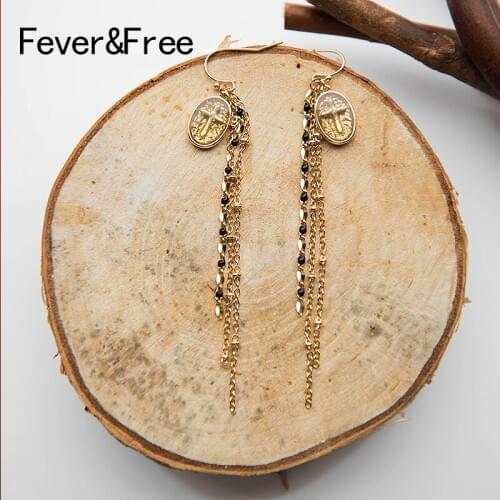 Fever&Free Fashion Romantic Heart Earrings Gold Long Tassel Dangle Earring For Women Boucles D Oreille Femme 2019 Wedding Brinco