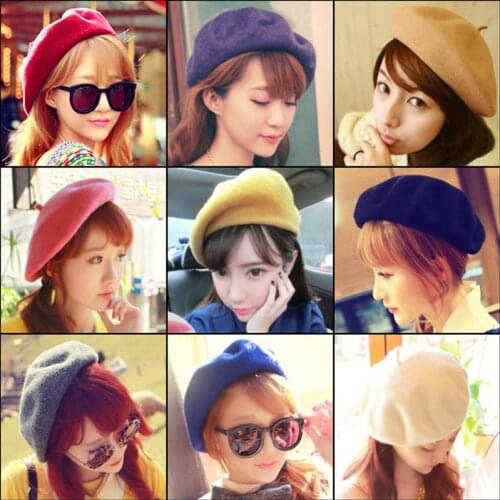 Lady spring Winter Berets Hat Painter style hat Women Wool Vintage Berets Solid Color Caps Female Bonnet Warm Walking Cap