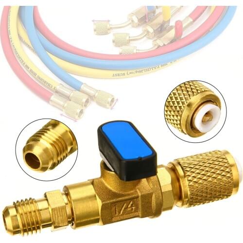 1pc HVAC A/C Straight SHUT-OFF Ball Valve Adapter Tool For R410a R134a 1/4" for Refrigeration Manifold Gauges High Quality