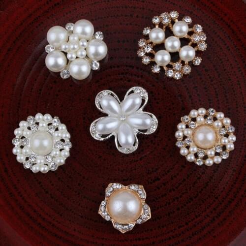 120PC Vintage Handmade Flower Rhinestone Buttons Bling Flatback Crystal Pearl Decorative Buttons Flower Center Craft Supplies