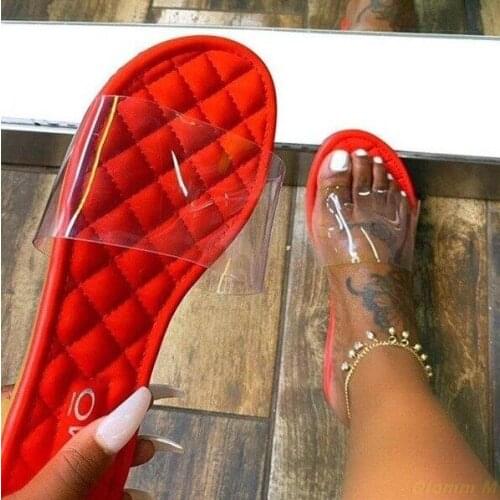 2021 new women summer rhombus transparent PVC flat bottom all-match fashionable slippers outdoor beach sandals home slippers