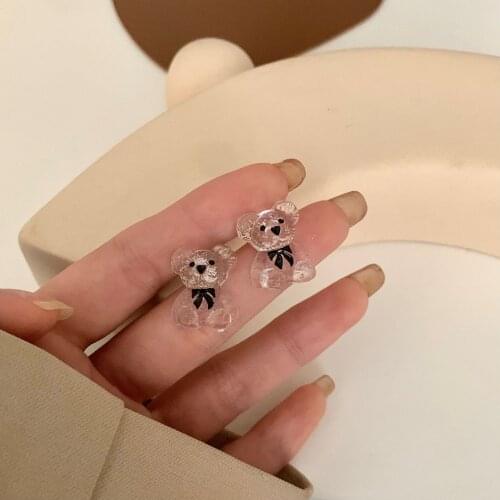 2021 New Korea Cute Transparent Bear Earrings 2021 Fashion Trendy Simple Ear Stud Retro Vintage Women Jewelry