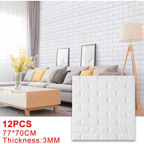 12pcs 3D Wall Stickers Imitation Brick Bedroom Decor Self-Adhesive Tile Waterproof Foam Panel Living Room TV Background Decor