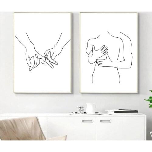 Abstract Hand In Hand Wall Art Poster Couple Hug Line Drawing Art Print Minimalist Canvas Painting Nordic Pictures Home Decor
