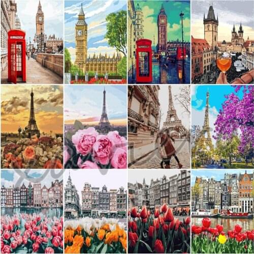 Xaviera 5D Diy Diamond Painting City Landscape Paris London Street Flower Full Drill Embroidery Mosaic Rhinestone Cross Stitch
