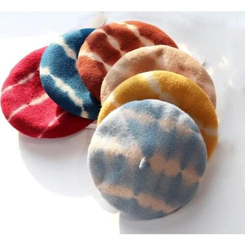 2021 Tie Dye Fine Wool Berets Boina Mujer Beret Hats for Women Boinas Feminina Chapeau Femme Hat Gorras Casquette Gorro Caps Cap