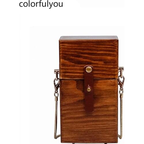 Handmade wood box bag Women chain messenger bag small Solid Wooden Wallet Luxury rivet Clutch bags Woman Party Prom Shoulder Bag