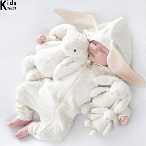 Baby Boys Girls Rompers Infant Long Sleeve Cotton Cute Baby Rabbit Ears Hooded Jumpsuit Unisex Bebe Clothing 0-18 Monthes HY062