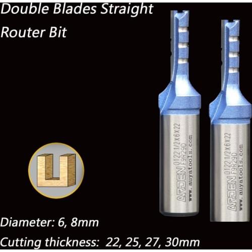 Diameter 6mm, 8mm Double Blades Straight Router Bit 1/2" Shank Trimmer Cutter 2 Blades Carbide Router Cutter, Shank: 12.7mm