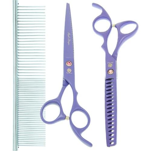 Purple Dragon 7 inch Japanese Steel Curved Pet Cutting Shears 18 Teeth Dog Thinning Grooming Scissors Animal Fur Clippers B0039B