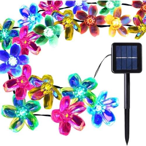 20/50LED Solar Power Cherry Blossom Flower Garland LED String Fairy Lights Crystal Flowers Yard Lamp Wedding Decoration