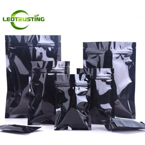 Leotrusting 100pcs Glossy Black Aluminum Foil Zip Lock Bag Resealable Coffee Snack Spice Pet Food Sex Cosplay Packing Pouches