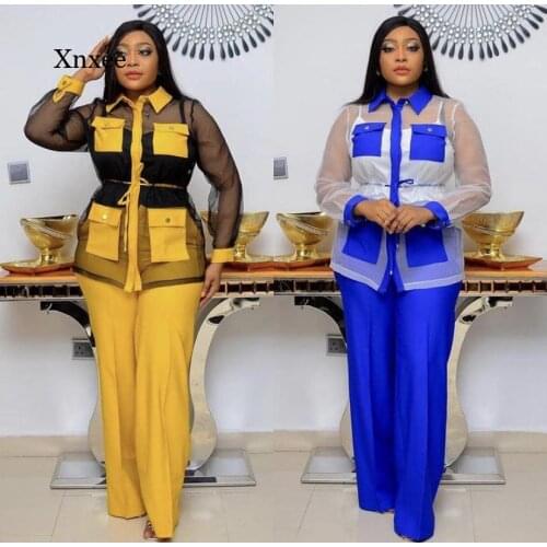 2021 Summer Mesh Three Pieces Sets African African Clothes for Women Long Sleeve Plus Size Top Inner Pant Sexy Clothing Outfits