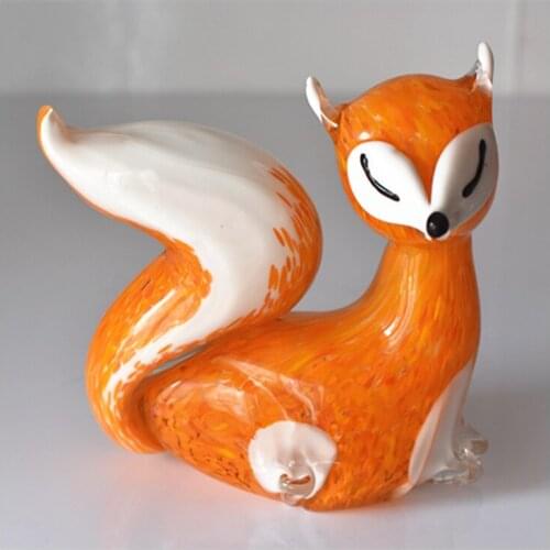 CUTE ORANGE FOX GLASS ORNAMENT FASHION SMALL ANIMAL DESKTOP DECORATION EXQUISITE ART GIFT IDEA