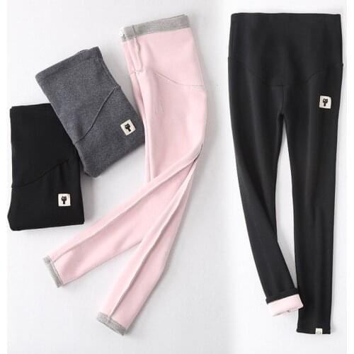 Autumn Winter Pregnant Thick Cashmere Legging Spliced Cat Elastic Black Gray Warm Pant Slim Blended Cotton Pants For Maternity