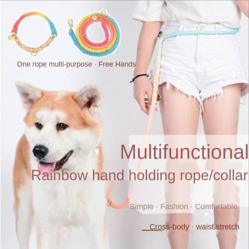 Pet dog creative hand woven gradient color collar half p necklace dog walking dog collar traction rope outdoor training