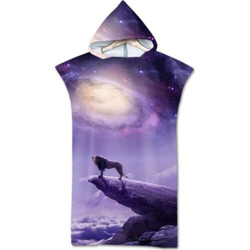 Wolf Hooded Beach Towels Cloak Animal 3d Universe Space Galaxy Microfiber Swimming Shower Towel Adults Bath Towel