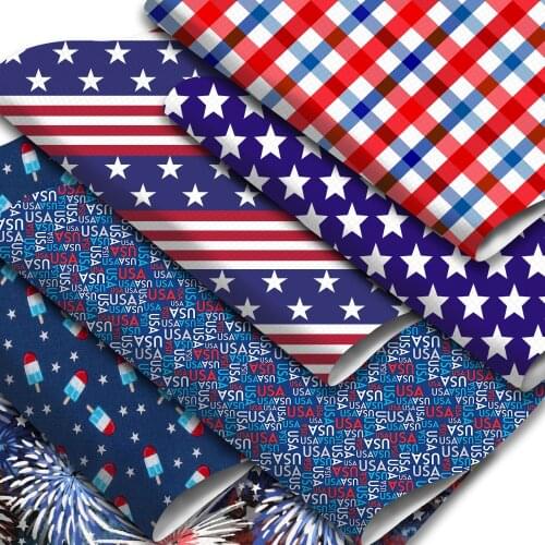 Independence Day Faux Leather Sheets Firework Star Plaid Striped Pattern Printed Synthetic Leather Fabric Roll for DIY Earrings