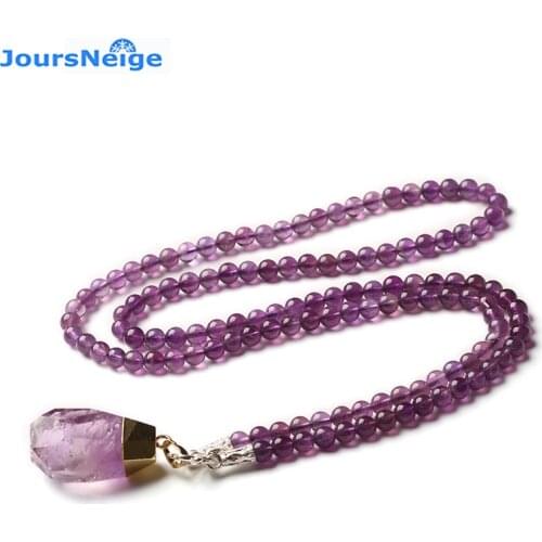 Factory Direct Sales Purple Natural Crystal Pendant Water Drop Pendant with Bead Sweater Chain Necklace Lucky for Women Jewelry