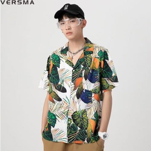 VERSMA Korean Streetwear Thin Beach Vacation Shirt Men Women Summer Oversized Retro Hawaiian Floral Print Shirt Men Dropshipping