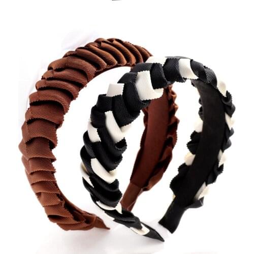 European and American Handmade Weave Braided Wide Headband Ethnic Women Girl Thicken Hair Hoop Contrast Colored Hair Accessories