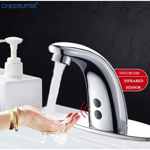 Infrared Motion Sensor Faucet Bathroom Deck Mounted Smart Induction Tap Modern Luxury Single Hole Automatic Faucets Torneiras