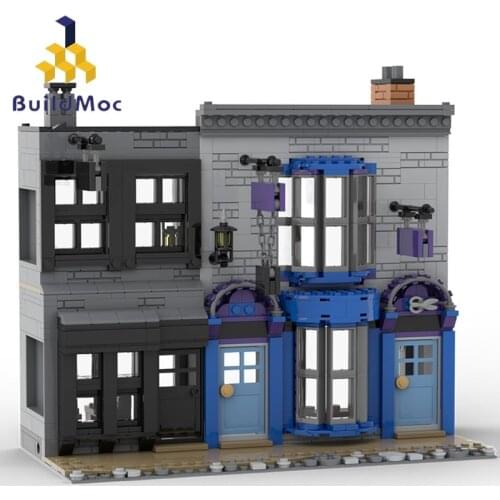 Buildmoc Diagons Alley Architecture Creative Magic Castle Madame Malkins & Potages Cauldron Shop House Building Blocks Kid Toys