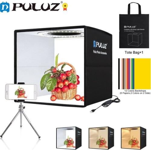 PULUZ 25CM LED Ring Dimmable Photo Studio Portable Ring Lighting Studi Desktop Shooting Tent box Softbox 12colors background