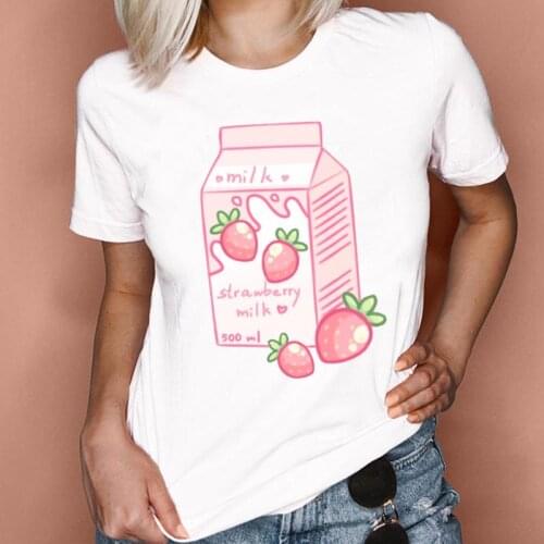 Womens T-shirt 2021 Strawberry Milk Box graphic tshirt 90s Girl kawaii Harajuku T-shirts Summer Short Sleeve Femme Fashion Tees