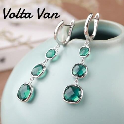 Volta Van Women Drop Earrings 925 Sterling Silver Green Crystal Fine Jewelry Pendientes Plata 2021 New Elegant Design Earrings