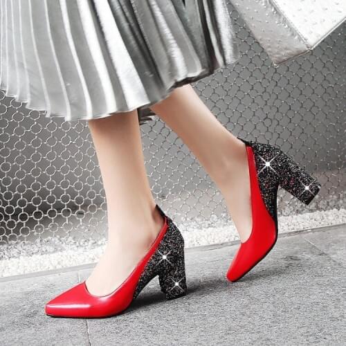 Big Size ladies high heels women shoes woman pumps Pointed, shallow, thick-heeled single shoes