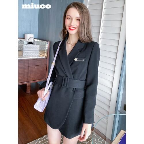 Vintage Lace Up waist length black casual suit jacket for women 2021 Spring new High Quality Top Quality