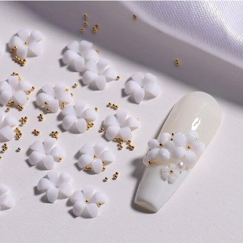 1pc Nail Art Decor Black Pink White Flower Gold Silver Bead Caviar For Manicure Metal Bead Pearl Charm Acrylic Nail Accesorios