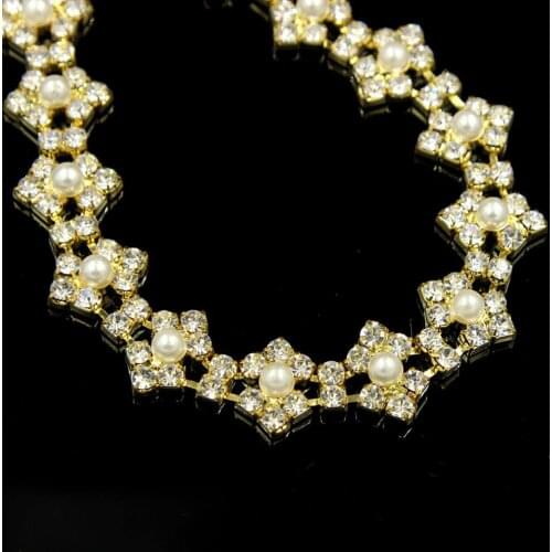 10Yards Pearls Rhinestone Trim Crystals Appliques DIY Sewing Chain Garment Accessories 16mm